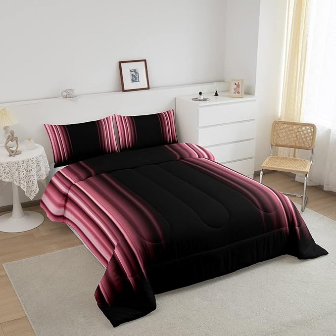 Feelyou Abstract Ombre Comforter Set Kids Teens Pink Black Bedding Set Room Decor 2Pcs Twin Size,Reversible Black Boys - LeafyLoom