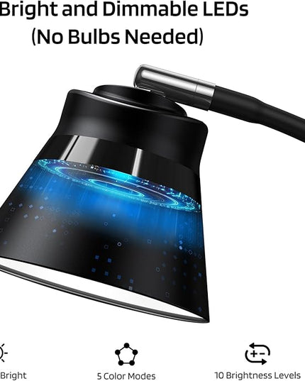 AXX LED Reading Floor Lamp for Office/Living Room/Bedroom, 2000LM Bright Dimmable Standing Lamp with Remote for Task and Craft - Black, Adjustable Gooseneck, Industrial, Minimalist, Small, Metal - LeafyLoom