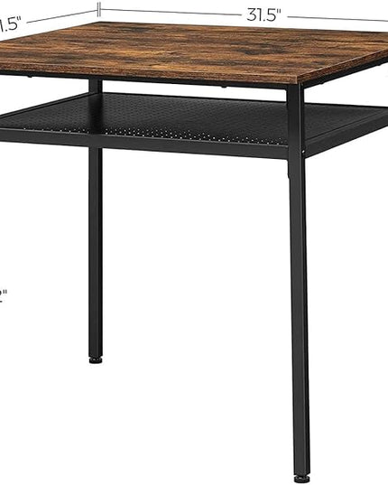 VASAGLE Dining Table, Square Office Desk with Storage Compartment, Industrial, 31.5 x 31.5 x 30.7 Inches,Brown - LeafyLoom
