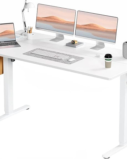 SMUG Standing Desk, Adjustable Height Electric Sit Stand Up Down Computer Table, 63x24 Inch Ergonomic Rising Desks for Work Office Home, Modern Gaming Desktop Workstation, White - LeafyLoom