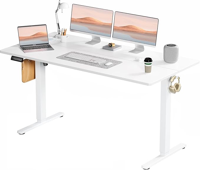 SMUG Standing Desk, Adjustable Height Electric Sit Stand Up Down Computer Table, 63x24 Inch Ergonomic Rising Desks for Work Office Home, Modern Gaming Desktop Workstation, White - LeafyLoom