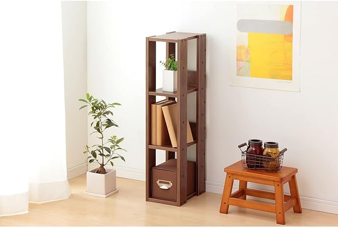 USA 3-Tier 8" Slim Open Wooden Bookshelf with Adjustable Shelves, Easy Assembly Bookcase Farmhouse Shelf for Small Spaces Bedroom Office Living Room Indoor, Brown - LeafyLoom
