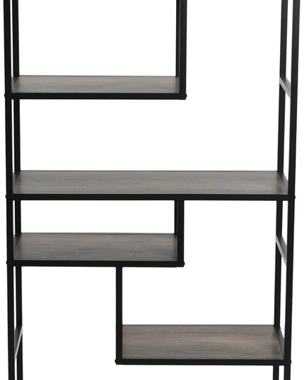 Household Essentials Jamestown Tall 6 Shelf Open Storage Bookshelf Ashwood Rustic Wood Grain and Black Metal - LeafyLoom