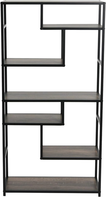 Household Essentials Jamestown Tall 6 Shelf Open Storage Bookshelf Ashwood Rustic Wood Grain and Black Metal - LeafyLoom