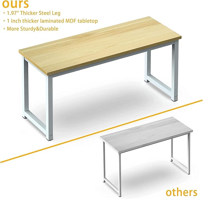 NSdirect Modern Computer Desk 63 Inch Large Office Desk, Writing Study Table for Home Office Desk Workstation Wide Metal Sturdy Frame Thicker Steel Legs, White - LeafyLoom