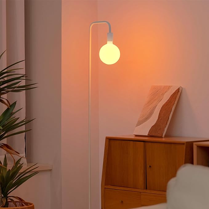 Floor Lamp for Living Room - Minimalist Standing Lamp with Modern LED Bulb, White Frosted Globe Glass 6", 1800K Warm Ambiant Lighting Decorative Tall Lamp for Bedroom Dorm - LeafyLoom