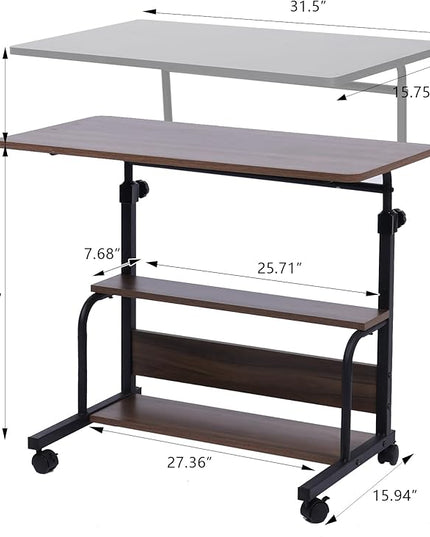 Portable Desk Small Desks for Small Spaces Laptop Table Brown Rolling Adjustable Desk on Wheels Mobile Couch Desk for Bedroom Home Office Computer Standing Desk Student Desk with Storage 32x16 Inch - LeafyLoom