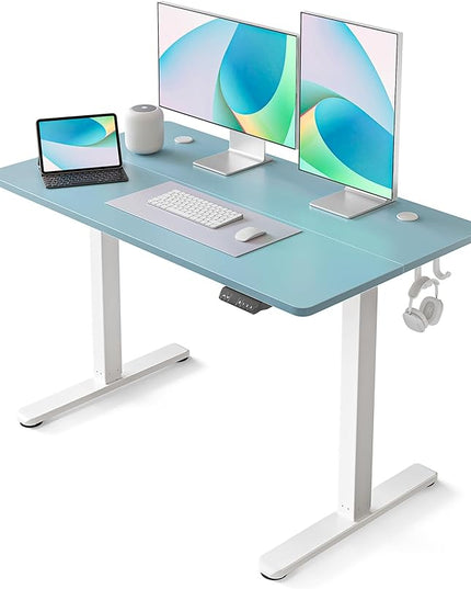FEZIBO Height Adjustable Electric Standing Desk, 48 x 24 Inches Stand up Table, Sit Stand Home Office Desk with Splice Board, Blue - LeafyLoom