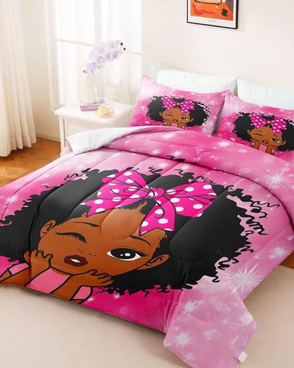 Black Girl Comforter Set Queen for Kids Teens,Black Girl Magic Bedding Set,African American Girl Inspirational Quotes Comforter Set,Black Princess Bed Bedroom Set - LeafyLoom