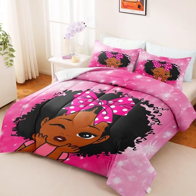 Black Girl Comforter Set Queen for Kids Teens,Black Girl Magic Bedding Set,African American Girl Inspirational Quotes Comforter Set,Black Princess Bed Bedroom Set - LeafyLoom