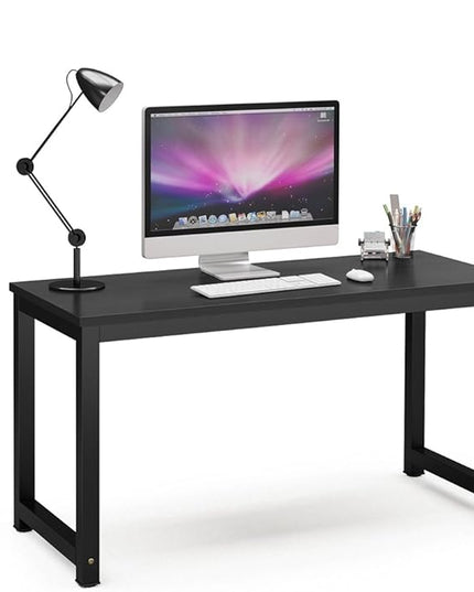 Tribesigns Computer Desk, 55 inch Large Office Desk Computer Table Study Writing Desk for Home Office, Black + Black Leg - LeafyLoom
