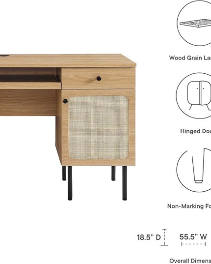 Modway Chaucer Modern Wood Grain Computer Office Desk, Oak - LeafyLoom