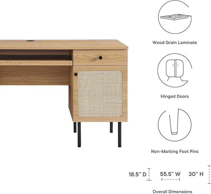 Modway Chaucer Modern Wood Grain Computer Office Desk, Oak - LeafyLoom