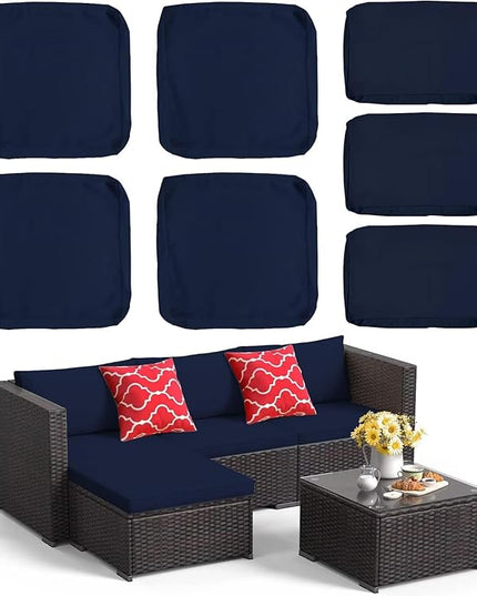 ClawsCover 7Pack Outdoor Patio Seat and Back Cushions Replacement Covers Fit for 3/5 Pieces 4-Seater Wicker Rattan Furniture Conversation Set Sectional Couch,Navy-Large (Include Cover Only) - LeafyLoom