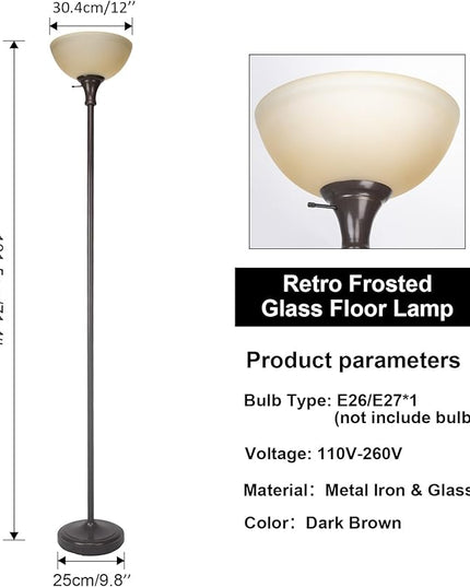 Floor Lamp Frosted White Glass Bowl Shade - for Room Decor - Bedroom Decor - Floor Lamp for Bedroom - Floor Lamps for Living Room (Brown) - LeafyLoom