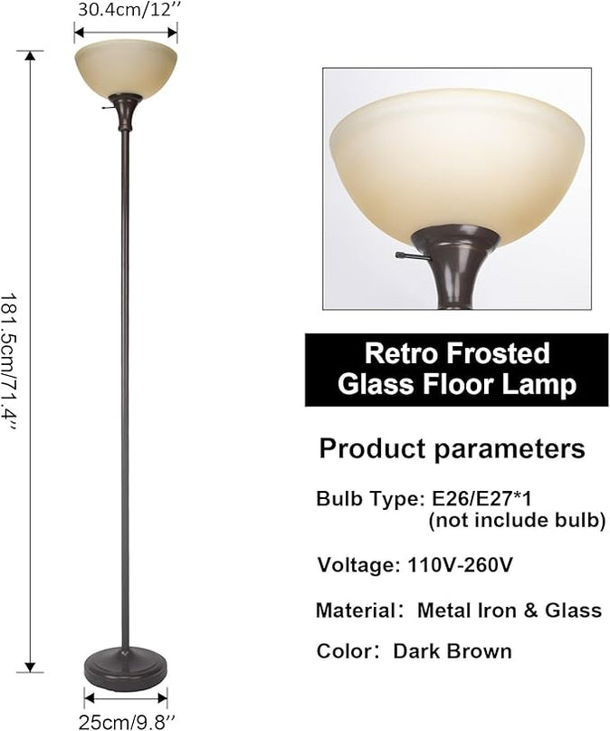 Floor Lamp Frosted White Glass Bowl Shade - for Room Decor - Bedroom Decor - Floor Lamp for Bedroom - Floor Lamps for Living Room (Brown) - LeafyLoom