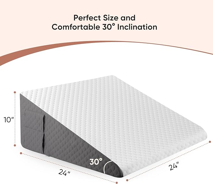 Forias Wedge Pillow for Sleeping 10" Bed Wedge Pillow for After Surgery - 1.5" Memory Foam Top, Triangle Pillow Wedge Ideal for Acid Reflux GERD Snoring Heartburn Pregnancy Lower Back Pain - LeafyLoom