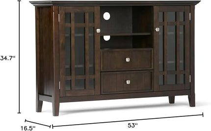SIMPLIHOME Bedford SOLID WOOD 53 Inch Wide Transitional TV Media Stand in Dark Tobacco Brown for TVs up to 60 Inches, For the Living Room and Entertainment Center - LeafyLoom
