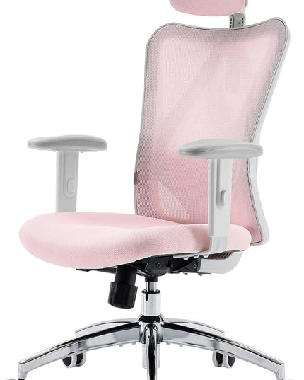 SIHOO M18 Ergonomic Office Chair, Computer Desk Chair with Adjustable Headrest and Lumbar Support, High Back Executive Swivel Chair for Home Office (Light Pink) - LeafyLoom