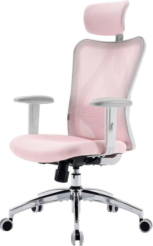 SIHOO M18 Ergonomic Office Chair, Computer Desk Chair with Adjustable Headrest and Lumbar Support, High Back Executive Swivel Chair for Home Office (Light Pink) - LeafyLoom