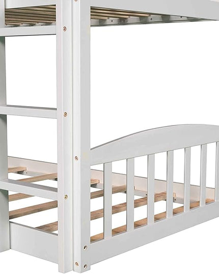 Twin Over Twin Bunk Bed with Slide for Kids Bedroom,Solid Pinewood Bedframe,House Bunkbeds w/Safety Guardrails & Roof Design,No Box Spring Needed, White - LeafyLoom