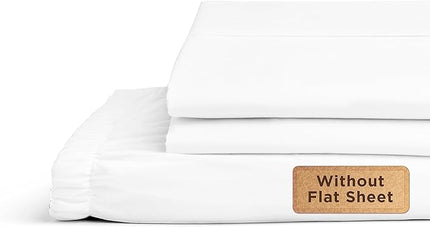 Linen Home 100% Cotton Percale Fitted Sheet Set Twin Size, White, Deep Pocket, 2 Piece - 1 Deep Pocket Fitted Sheet and 1 Pillowcase, Crisp Cool and Strong Bed Linen - LeafyLoom