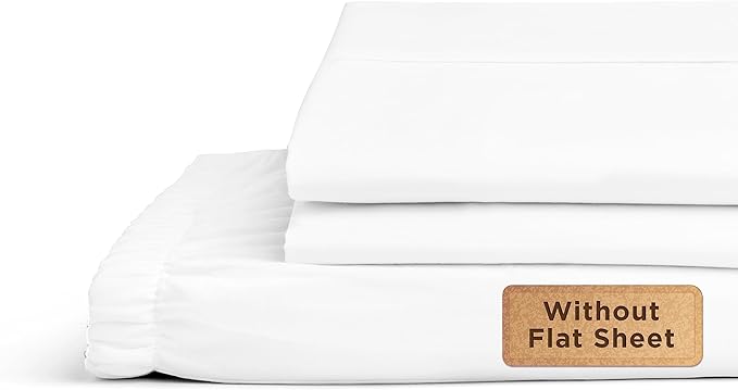 Linen Home 100% Cotton Percale Fitted Sheet Set Twin Size, White, Deep Pocket, 2 Piece - 1 Deep Pocket Fitted Sheet and 1 Pillowcase, Crisp Cool and Strong Bed Linen - LeafyLoom