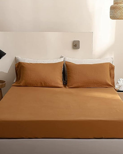 Simple&Opulence 100% Linen Sheet Set Solid Color-4 Pc Washed French Linen Bed Sheets Breathable Bedding Set-1 Flat Sheet,1 Fitted Sheet,2 Pillowcases (Full, Basic Rust) - LeafyLoom