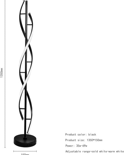 Modern Floor lamp 53 in,LCiWZ 35W Night Light Dimming Standing Lamp,Corner Spiral Floor Lamp with Remote Control,Eye-Caring Reading Light Very Suitable Black. - LeafyLoom