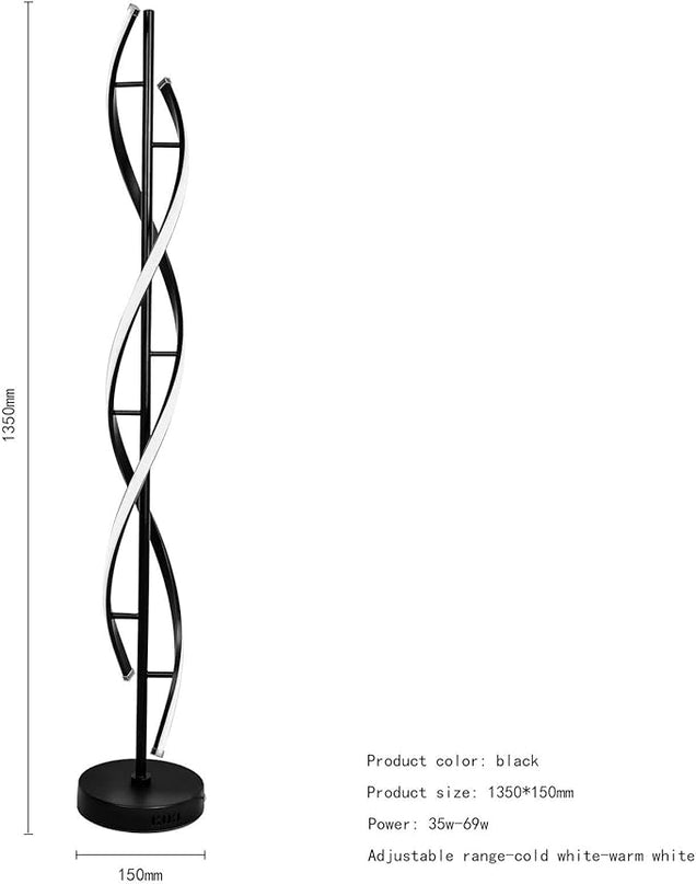 Modern Floor lamp 53 in,LCiWZ 35W Night Light Dimming Standing Lamp,Corner Spiral Floor Lamp with Remote Control,Eye-Caring Reading Light Very Suitable Black. - LeafyLoom