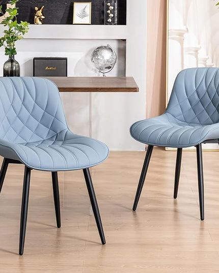 YOUNUOKE Dining Chairs Set of 2 Mid Century Modern Kitchen Chair Comfortable Upholstered Faux Leather Dinner Chairs for Kitchen Dining Room, Blue - LeafyLoom