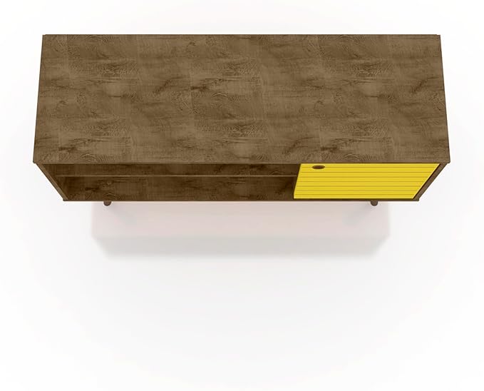 Manhattan Comfort Liberty Mid Century Modern TV Stand for Televisions up to 46 Inches, Bedroom and Living Room Entertainment Center with Storage, Shelves, and Cabinet, 43" Wide, Rustic Brown/Yellow - LeafyLoom