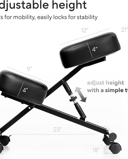 Luxton Home Ergonomic Kneeling Chair with Memory Foam Layer - Improves Posture - Adjustable Stool for Home and Office - Thick Comfortable Cushions - LeafyLoom