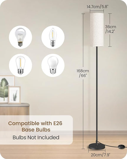 Floor Lamp, Pole Lamp with Foot Switch, Modern Standing Lamp Lampshade, Minimalist Freestanding Lamp (Bulb Not Included), for Living Room, Bedroom Office FCC Listed, Black and Beige E06LD05N - LeafyLoom