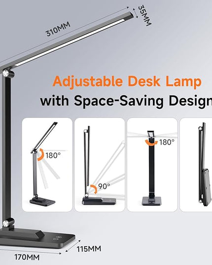 Mubarek Desk Lamp,15 Modes LED Desk Light,500 Lumen LED Lamp,Dimmable LED Table Lamp,Desk Lamps Office Accessories,Adjustable&Foldable Reading Lamp,Desk Light,LED Desk Lamp for Study Lamp,Bedside Lamp - LeafyLoom