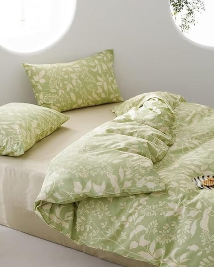 Green Botanical Comforter Set Full Sage Green Floral Comforter Cotton Women Girls Matcha Green Floral Plant Quilts Garden Bohemian Sage Green Blanket Rustic Leaf Blossom Full Bed Comforter - LeafyLoom