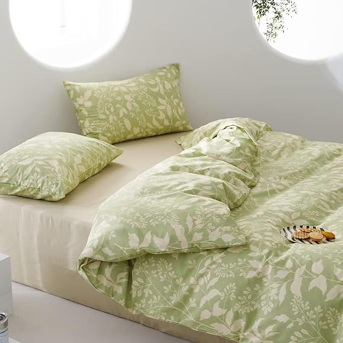 Green Botanical Comforter Set Cal King Sage Green Floral Comforter Cotton Women Girls Matcha Green Floral Plant Bohemian Sage Green Blanket Rustic Leaf Blossom California King Bed Comforter - LeafyLoom