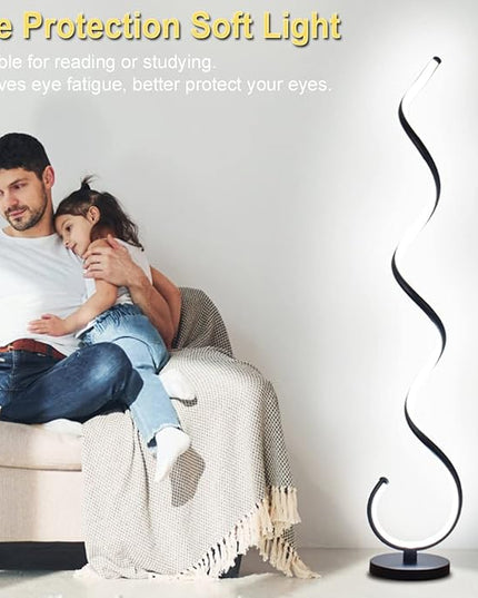 Spiral LED Floor Lamp, 40W Dimmable Modern Floor Lamps for Living Room with Remote Control, Stepless Adjustable Colors & Brightness Standing Lamp Reading Corner Floor Lamp for Bedroom - Black - LeafyLoom