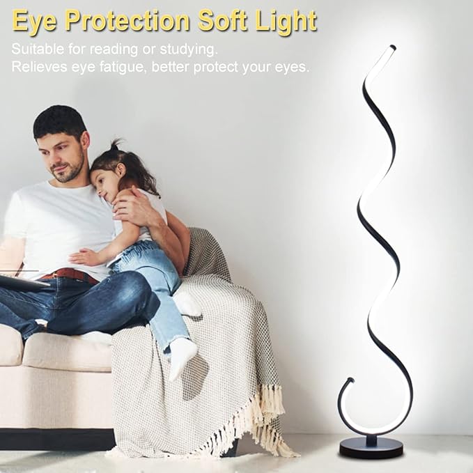 Spiral LED Floor Lamp, 40W Dimmable Modern Floor Lamps for Living Room with Remote Control, Stepless Adjustable Colors & Brightness Standing Lamp Reading Corner Floor Lamp for Bedroom - Black - LeafyLoom
