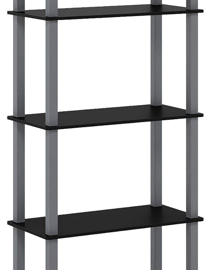 Furinno Turn-N-Tube 5-Tier Multipurpose Shelf / Display Rack / Storage Shelf / Bookshelf, Square Tubes, Black/Grey - LeafyLoom