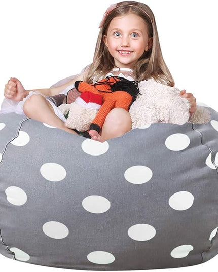 Wekapo Stuffed Animal Storage Bean Bag Chair Cover for Kids | Stuffable Zipper Beanbag for Organizing Children Plush Toys Large Premium Cotton Canvas (Gray Dot, X-Large) - LeafyLoom