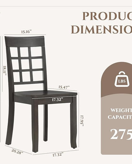 COLAMY Wooden Dining Chairs Set of 4, Nine-Square High Back Kitchen Side Chair, Farmhouse Dining Chairs for Kitchen and Dining Room, Dark Grey - LeafyLoom