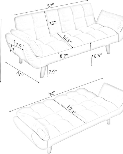 NicBex Sectional Couch Sofa with Folding Function Velvet Sofa Bed Cloud Couch for Living Room Furniture Sets with Adjustable Back, Modular Sofa for Living Room, Bedroom, Apartment,57" L, Navy Blue - LeafyLoom