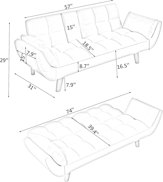 NicBex Sectional Couch Sofa with Folding Function Velvet Sofa Bed Cloud Couch for Living Room Furniture Sets with Adjustable Back, Modular Sofa for Living Room, Bedroom, Apartment,57" L, Navy Blue - LeafyLoom