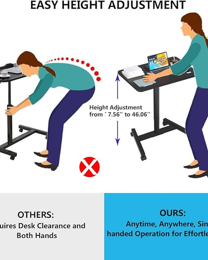 Rolling Desk with Adjustable Height, Sit-to-Stand Desk with Lockable Wheels, 28-Inch Rolling Standing Mobile Desk Cart for Home Office Classroom (Black) - LeafyLoom