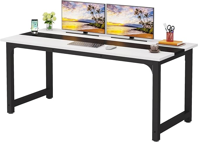 70.8 Inch X-Large Executive Computer Office Desk, White+Black - LeafyLoom