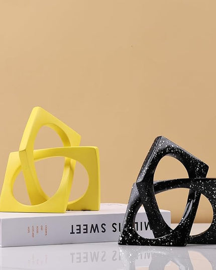 DOVDOV Geometric cube knot decorations, abstract geometric statue, yellow home decor accents for room office shelf coffee table entryway desktop small ornaments. - LeafyLoom