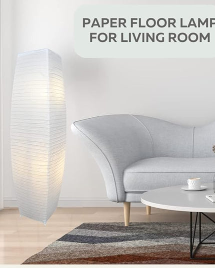 LIGHTACCENTS Japanese Style Rice Paper Floor Lamp - 50 Inches Tall Living Room Paper Lamp with White Paper Shade and Chrome Base, On/Off Foot Switch - Ideal as Paper Floor Lamps for Living Room - LeafyLoom