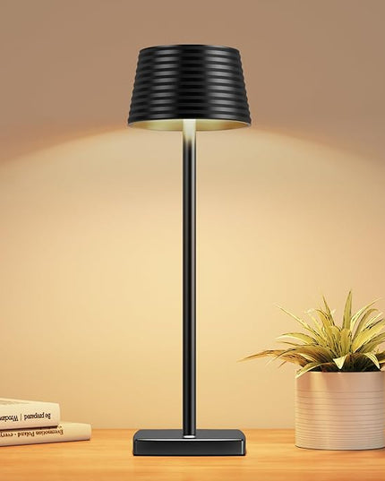 Rechargeable Cordless Table Lamp, Battery 5000mAh Metal Aluminum Housing USB LED Portable Powered Desk Lamp, 3 Levels Brightness Night Light for Restaurants Bars Outdoor (black) - LeafyLoom