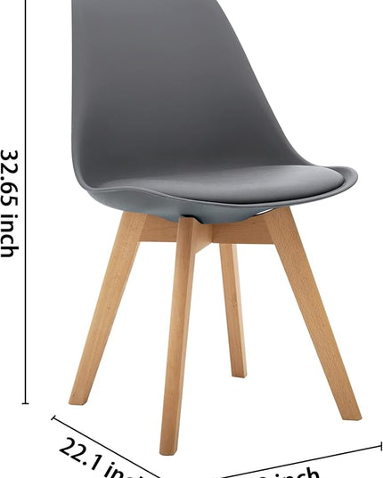 CangLong Mid Century Modern Side Chair with Wood Legs for Kitchen, Living Dining Room, Set of 2, Grey - LeafyLoom